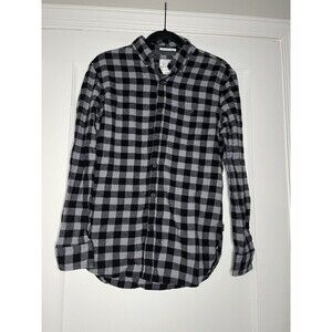 ON THE ROAD Cotton Plaid Flannel Slim Fit Shirt Black Gray Men's Small
